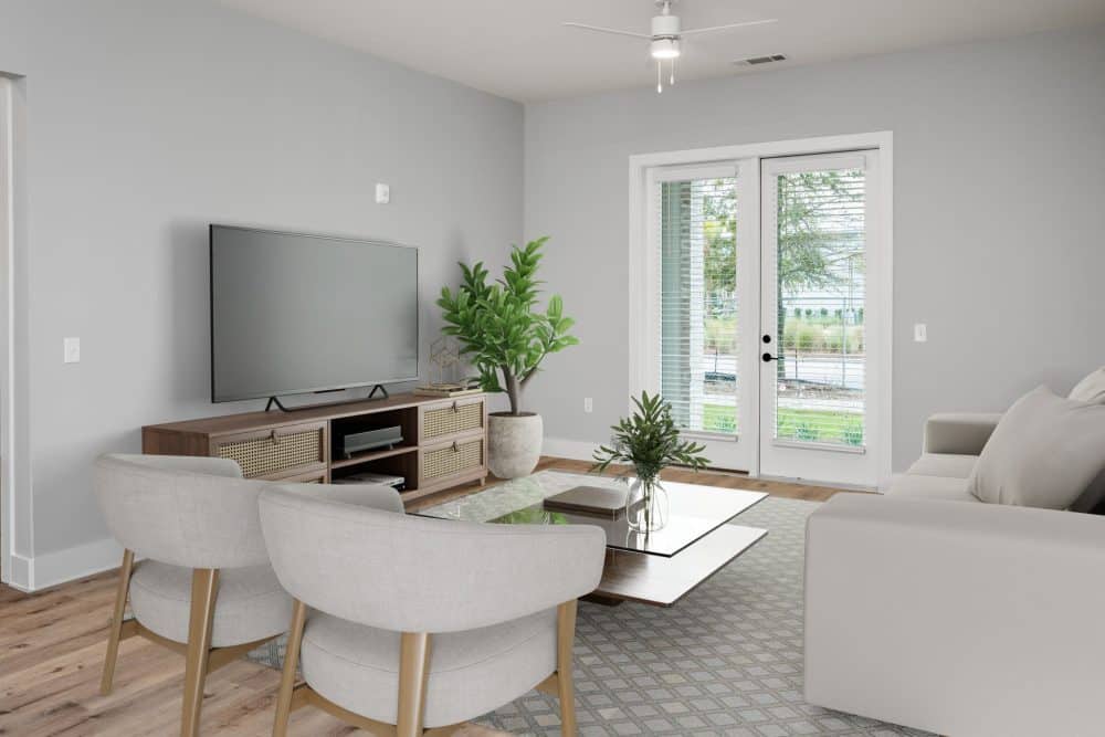 virtually staged apartment living room with furniture