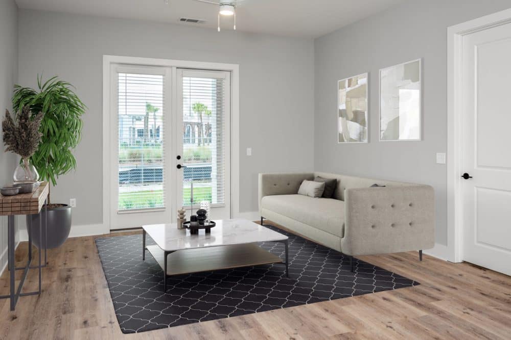 virtually staged apartment living room with furniture
